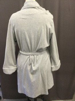 Womens, SPA Robe, RALPH LAUREN, Heather Gray, White, Cotton, Solid, Diamonds, XL, Diamond Quilted Shawl Collar, White Piping, Patch Pockets, Belt, RL Logo