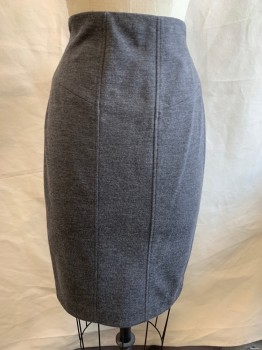DVF, Charcoal Gray, Wool, Polyester, Heathered, Side Zipper, 3 Front Side Darts On Each Side Of Waist, Pencil