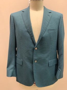 MATTARAZI UOMO, Turquoise Blue, Black, Wool, Silk, Houndstooth, Single Breasted, 2 Buttons,  3 Pockets, Pick Stitching, Double Vent