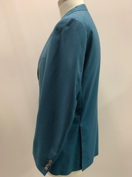 MATTARAZI UOMO, Turquoise Blue, Black, Wool, Silk, Houndstooth, Single Breasted, 2 Buttons,  3 Pockets, Pick Stitching, Double Vent
