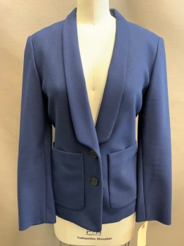 MAJE, Navy Blue, Wool, Solid, 2 Button Front, Shawl Collar, 2 Patch Pockets