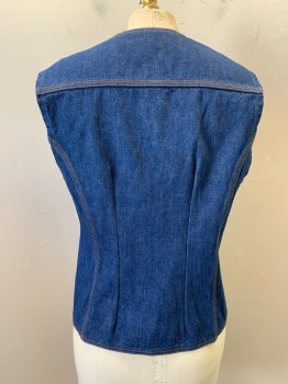 Womens, Vest, DONOTHING SEDGEFIELD, Denim Blue, Cotton, B: 36, Single Breasted, Button Front, 2 Buttons, 2 Pockets, Brown Stitching