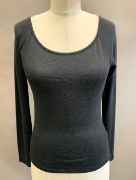 RAG & BONE, Black, Rayon, Polyester, Solid, Lightweight Knit, Long Raglan Sleeves, Wide Scoop Neck, Fitted