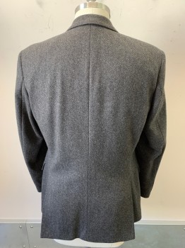BOSS, Gray, Black, Wool, Nylon, Herringbone, Single Breasted, 3 Buttons, Notched Lapel, 3 Pockets, 2 Back Vents,