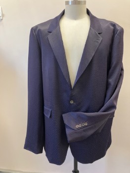BOGOSSE, Aubergine Purple, Navy Blue, Polyester, Viscose, Dots, Satin Finish with Embroidered Dots, SB. Notched Lapel, 2 Btns, 2 Pckts, Double Vent, Notch Cut At Cuffs And Diagonal Button Hole Details