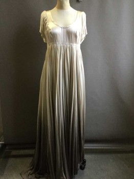 Cream, Champagne, Taupe, Silk, Solid, Silk Jersey, Scoop Neck, Slit Short Sleeve, Satin Bodice Foundation For Heavily Gathered,Full Length, Ombre Skirt, Athena, Goddess