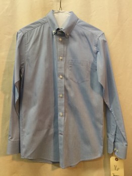 TOMMY HILFIGER, Lt Blue, Cotton, Synthetic, Solid, Lt Blue, Button Front, Button Down Collar, Long Sleeves, 1 Pocket,