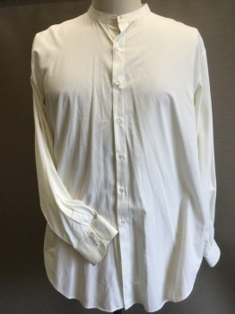 Mens, Shirt 1890s-1910s, MTO, Cream, Cotton, Solid, 35-36, 18.5, Dark Cream, Band Collar,  Button Front, Long Sleeves,