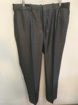 HIGH SOCIETY, Gray, Lt Gray, Polyester, Wool, Birds Eye Weave, Solid, Dark Gray with Light Gray Specked Weave (Has A Bit Of A Shine To It, Almost Like Sharkskin), Flat Front, Slim Leg, Zip Fly