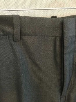 HIGH SOCIETY, Gray, Lt Gray, Polyester, Wool, Birds Eye Weave, Solid, Dark Gray with Light Gray Specked Weave (Has A Bit Of A Shine To It, Almost Like Sharkskin), Flat Front, Slim Leg, Zip Fly