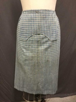 MTO, Turquoise Blue, Off White, Cotton, Plaid, APRON-1/2:  Teal Blue W/off White Plaid W/flap Over, Brown Spots On Flaps & Skirt, See Photo Attached,