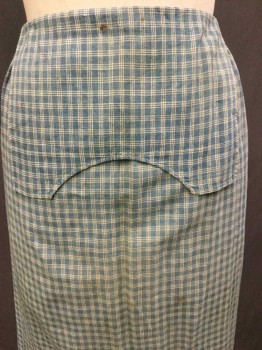 Womens, Apron 1890s-1910s, MTO, Turquoise Blue, Off White, Cotton, Plaid, APRON-1/2:  Teal Blue W/off White Plaid W/flap Over, Brown Spots On Flaps & Skirt, See Photo Attached,