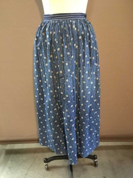 Womens, Apron 1890s-1910s, MTO, Teal Blue, Cream, Cotton, Abstract , Floral, O/S, Half Apron, Teal Blue W/cream Dots 2 Waistband, Cream Wiggle Dots & Branch Floral Print, Floor Length