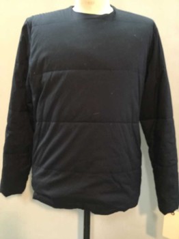 Mens, Tops, COS, Black, Cotton, Polyester, Solid, 42, Quilted, Crew Neck, Long Sleeves, Pull Over, 2 Pockets with Invisible Zippers On Side Seams, Sleek, Neck To Shoulder Zipper Opening