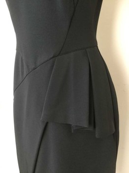 J MENDEL PARIS, Black, Viscose, Polyester, Solid, Sleeveless, Center Back Zipper,  Heavyweight Knit, Pleated Detail at Left Hip, Barcode Located in Right Shoulder