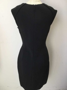 J MENDEL PARIS, Black, Viscose, Polyester, Solid, Sleeveless, Center Back Zipper,  Heavyweight Knit, Pleated Detail at Left Hip, Barcode Located in Right Shoulder