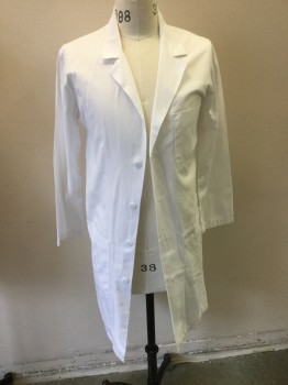 CHEROKEE, White, Cotton, Polyester, Solid, Notched Lapel, Single Breasted, 4 Button Front, 3 Pockets, Long Sleeves, Split Center Back Hem
