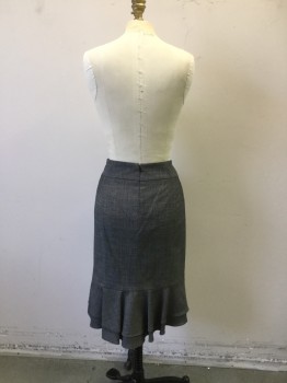 EXPRESS, Gray, Wool, Lycra, Heathered, Pencil Skirt with Kick Flare Hemline at Back