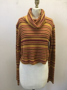 URBAN OUTFITTERS, Turmeric Yellow, Maroon Red, Pink, Cotton, Acrylic, Stripes, Turtleneck, L/S, Crop
