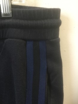 VELVET, Black, Navy Blue, Cotton, Solid, Jersey, Elastic Waist with Drawstring, 2 Navy Stripes at Outseam
