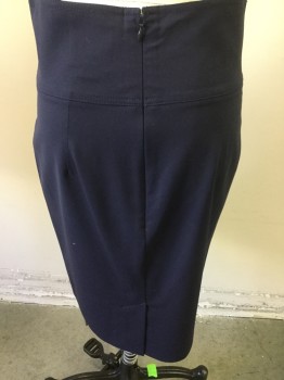 THEORY, Navy Blue, Rayon, Spandex, Solid, Wide Waist Band, Back Zipper, Back Slit, Straight