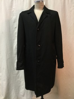AQUASCUTUM, Black, Cotton, Solid, Button Front, Notched Lapel, Collar Attached, 2 Buttons,