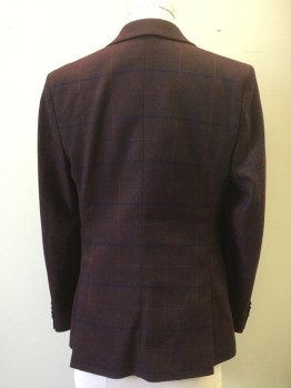Childrens, Suit Piece 1, ISAAC MIZRAHI NY, Maroon Red, Dk Blue, Raspberry Pink, Polyester, Rayon, Plaid-  Windowpane, C 32", 12, Single Breasted, 2 Buttons,  Notched Lapel, Fancy Buttons Sewn on Left Lapel and 'R', Polka Dot Lining