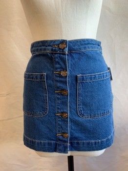FREE PEOPLE, Denim Blue, Cotton, Solid, 5 Button Front, 4 Pockets, High Rise