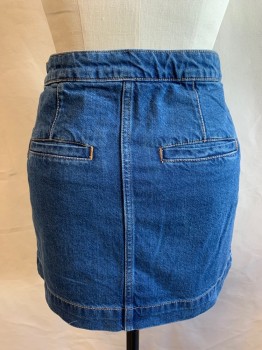 FREE PEOPLE, Denim Blue, Cotton, Solid, 5 Button Front, 4 Pockets, High Rise