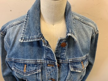 Womens, Jean Jacket, MADEWELL, Blue, Cotton, Faded, XXS, Aged/Distressed,  Button Front, Collar Attached, 4 Pockets, Oversized