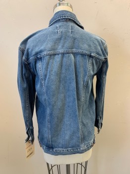 MADEWELL, Blue, Cotton, Faded, Aged/Distressed,  Button Front, Collar Attached, 4 Pockets, Oversized