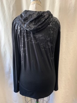 Womens, Blouse, H2H, Black, Polyester, Rayon, S, Cowl Neckline, Pullover, Black Glitter Cracked Look Sections on Top Half, Long Sleeves