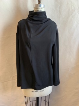 HALSTON, Black, Polyester, Solid, Cowl/Turtle Neck, Long Sleeves, Zip Back