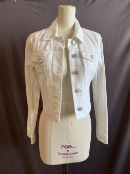 Womens, Jean Jacket, BLANK NYC, White, Cotton, Solid, XS, Collar Attached, Button Front, 4 Pockets, Altered to Look Cropped