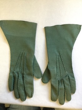 Womens, Gloves 1890s-1910s, NL, Green, Gray, Cotton, Solid, Hand Stitched,