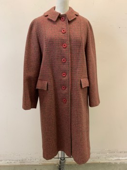 Womens, Coat, NL, Hot Pink, Green, Wool, Houndstooth, Tweed, XS, Collar Attached, Single Breasted, Button Front, 2 Pockets, Belted Back