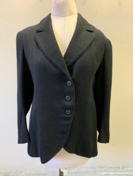 Womens, Jacket 1890s-1910s, N/L, Charcoal Gray, Wool, Solid, B:40, Scratchy Ribbed Wool, 3 Buttons,  Notched Lapel, Higher Front Than Back (Looks Like Cutaway Jacket), Smaller Decorative Buttons in Back,