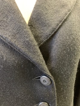 N/L, Charcoal Gray, Wool, Solid, Scratchy Ribbed Wool, 3 Buttons,  Notched Lapel, Higher Front Than Back (Looks Like Cutaway Jacket), Smaller Decorative Buttons in Back,