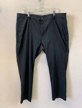 N/L, Black, Polyester, Spandex, Solid, Flat Front, Unusual Single Gray Belt Loop And Trim On Pockets In Back, Zip Fly, 4 Pockets