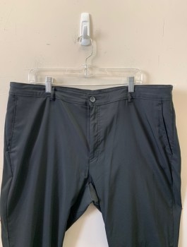 N/L, Black, Polyester, Spandex, Solid, Flat Front, Unusual Single Gray Belt Loop And Trim On Pockets In Back, Zip Fly, 4 Pockets