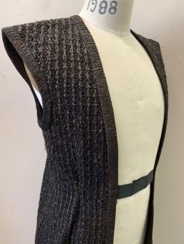 Unisex, Sci-Fi/Fantasy Vest, N/L MTO, Espresso Brown, Black, Synthetic, C:38, Textured Woven Material Layered Over Brown Linen, Open Front with Black Elastic Strap with Velcro, Crinkled Texture Accent Fabric at Armholes and Front Opening, Made To Order