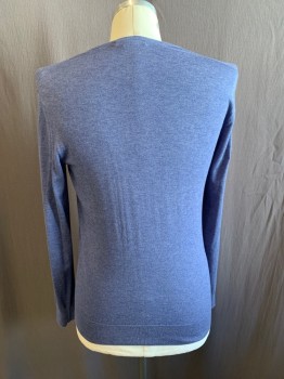 BLOOMINGDALES, French Blue, Cotton, Cashmere, Heathered, CN, L/S, Ribbed Neck, Cuffs, & Waist