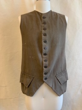MTO, Taupe, Cotton, Solid, Heathered, 1700s, Round Neck, Button Front, 2 Pockets *Aged/Distressed*