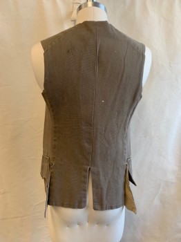 Mens, Historical Fiction Vest, MTO, Taupe, Cotton, Solid, Heathered, 38, 1700s, Round Neck, Button Front, 2 Pockets *Aged/Distressed*