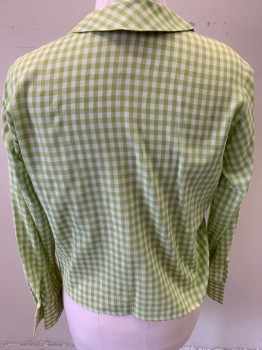 Womens, Blouse, N/L, Avocado Green, Cotton, Gingham, B:38, L/S, Rounded Collar, Square Buttons,