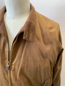 ORVIS, Chestnut Brown, Cotton, Elastane, Solid, L/S, Zip Front, 2 Bttns Collar, Side Pockets With Button Flaps, Elastic Waistband And Cuffs, Locker Loop, Leather Zipper Pull