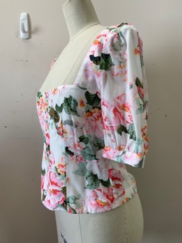 FAVORITE DAUGHTER, White, Olive Green, Pink, Hot Pink, Orange, Viscose, S/S, Squared Neck, Decorative Front Buttons, Back Zipper,