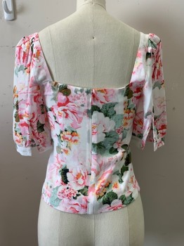 FAVORITE DAUGHTER, White, Olive Green, Pink, Hot Pink, Orange, Viscose, S/S, Squared Neck, Decorative Front Buttons, Back Zipper,