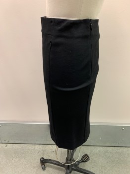 DVF, Black, Viscose, Polyamide, Solid, Pencil Skirt, Zip Side, 2 Zip Pockets
