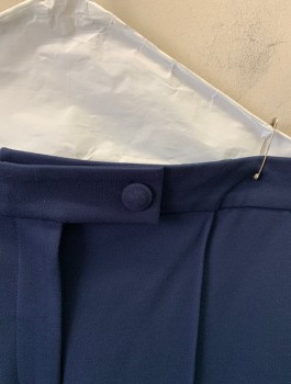 TORY BURCH, Navy Blue, Viscose, Polyamide, Solid, Stretch Ponte, High Waist, Button Tab, Cropped Straight Leg, Pin Tuck at Center of Each Leg, 4 Pockets, Belt Loops